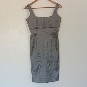 Calvin Klein Metallic Gray Pleated Sheath Dress 6 Sleeveless Knee Length